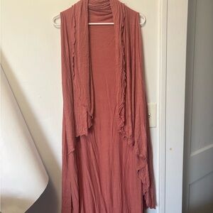 Rust Sleeveless Drape Cardigan